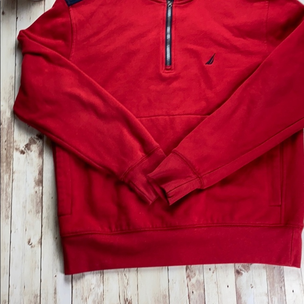 Nautica Men’s Red Blue USA Sailing Quarter-Zip Sweatshirt Sailboat Prep Small - Picture 4 of 9